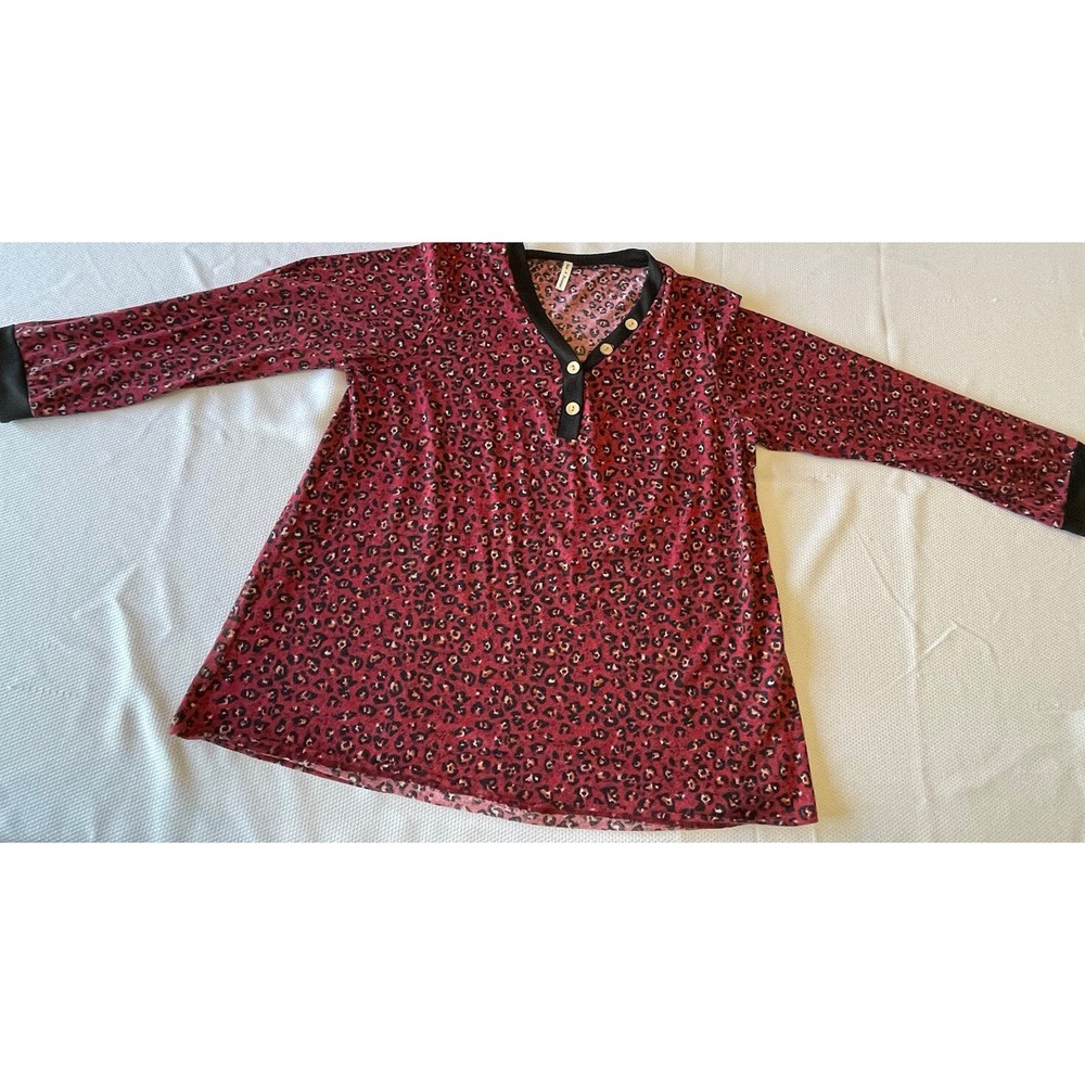 Now N Forever Womans Mauve Leopard Print with Black Outline Long Sleeve Size 2x - Picture 7 of 10